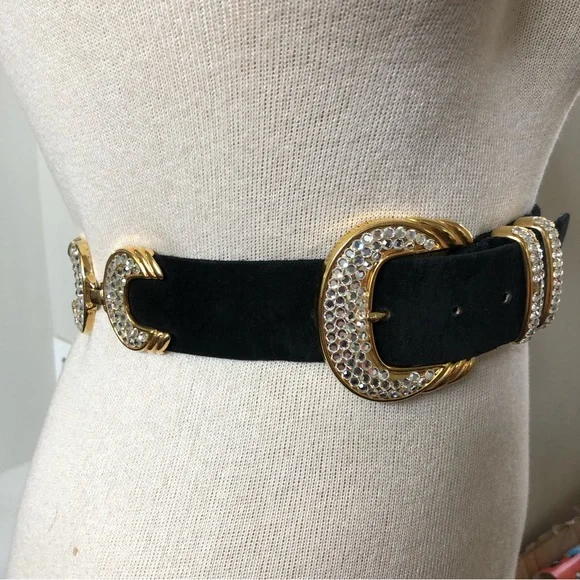 Vintage Cache Rhinestone Embellished Suede Leather Belt Buy Camel Suede Designer Cowboy Belt With Rhinestone Buckle main image 2